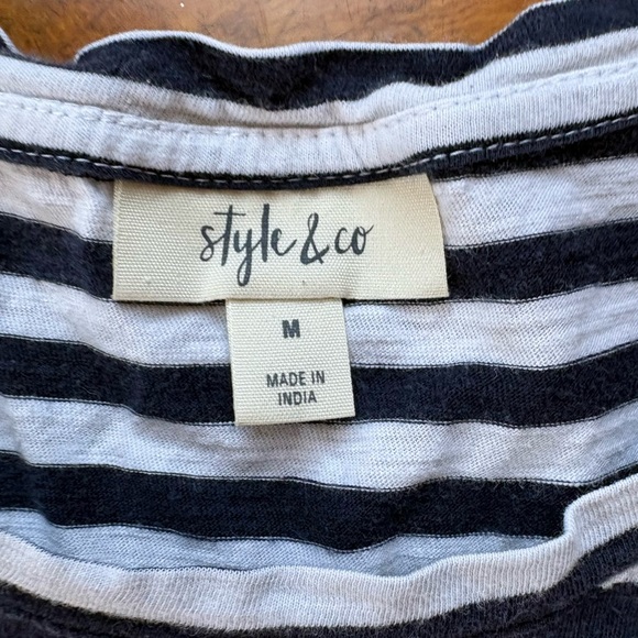 Style & Co Navy And White Stripe T-Shirt M - Picture 3 of 4